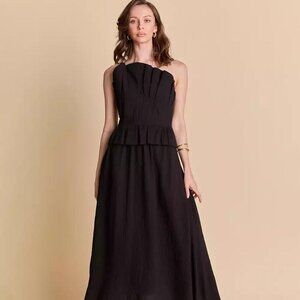 English Factory Women's Ruffled Strapless Midi Dress Black Size S
